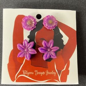 Kittycreo Designs Purple Artisan Flower Earrings Set